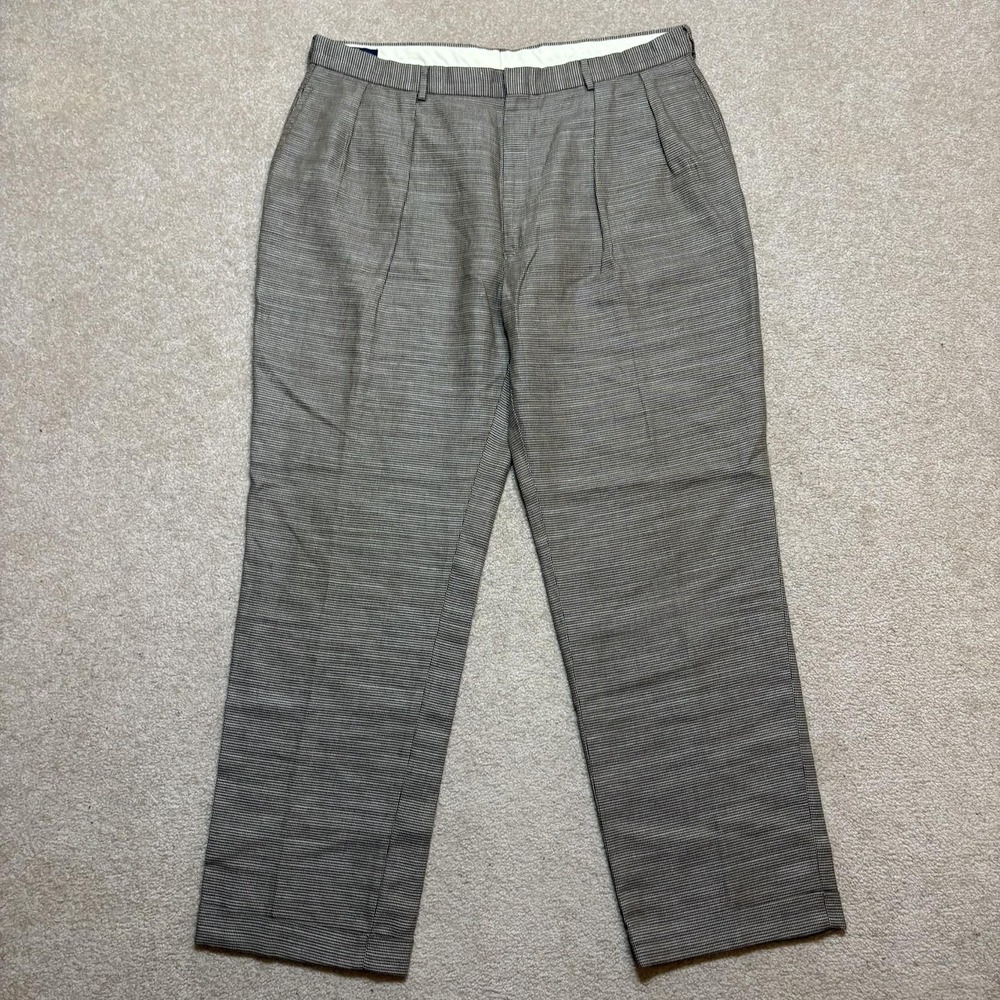 Vtg Polo Ralph Lauren Pants Mens 38x32 Linen Cotton Pleated Check Trousers 90s